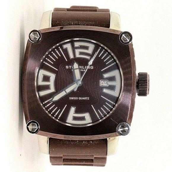 Men's Stuhrling Quartz Watch Brown Square Case Vintage Estate Jewelry